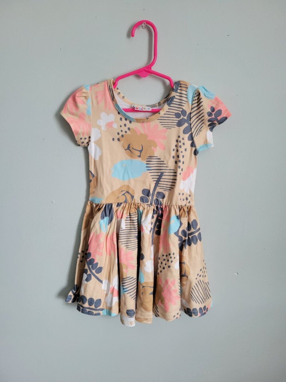 Dot Dot Smile Dress Girl's 2T Toddler Beige Pink Floral Twirl Cap Sleeve NWT